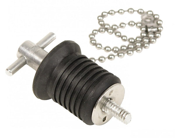 WhiteCap Industries S0289C Boat Drain Plug; Marine Series; Bailer; 1 Inch Diameter; Aluminum; With 8 Inch Stainless Steel Chain