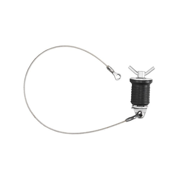 WhiteCap Industries S0211C Boat Drain Plug; Marine Series; Bailer; 1 Inch Diameter; Aluminum; With Stainless Steel Cable And Nut