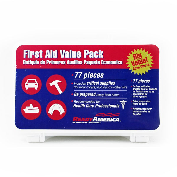 Ready America 74012 First Aid Kit; Plastic Case With Label; 77 Piece Kit