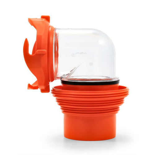 Camco 39736 Sewer Hose Connector; RhinoFLEX ™; For Connecting Sewer Hose to Dump Station; Translucent Bayonet Elbow Fitting With 4-in-1 Adapter; Orange