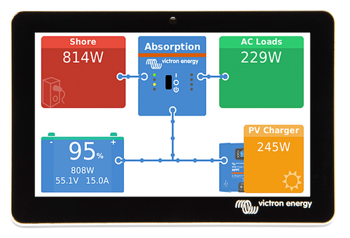 Victron Energy BPP9004550 Multi Function Display; GX Touch 50; 5 Inch LCD Display; 800 x 480 Pixels Resolution; Touchscreen Interface; 5.04 Inch Width X 0.49 Inch Depth X 3.42 Inch Height; Black; Top/ Wall Mount