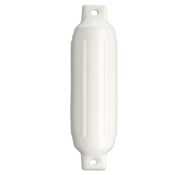 Polyform 68323692 Boat Fender; G-Series; G-1 White; Ribbed; Cylinder; 3-1/2 Inch Diameter x 12.8 Inch Length For Up To 10 Foot Boat; Twin Eye Design; PVC; Single