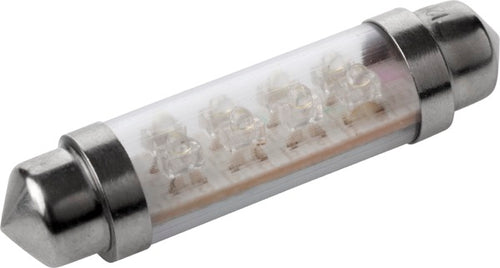 Sea Dog 4422321 Multi Purpose Light Bulb; Festoon LED; White; Nickel Plated Brass Base; 4 LED; 12.8 Volt; 20 Milliampere; 0.24 Watt