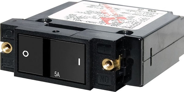 Blue Sea 7400BSS Circuit Breaker; A Series; 5 Amps/ 240 Volt AC/ 32 Volt DC; Single Pole Magnetic Hydraulic Type; Flat Rocker Actuator; No 10-32 Screw Terminal; Single