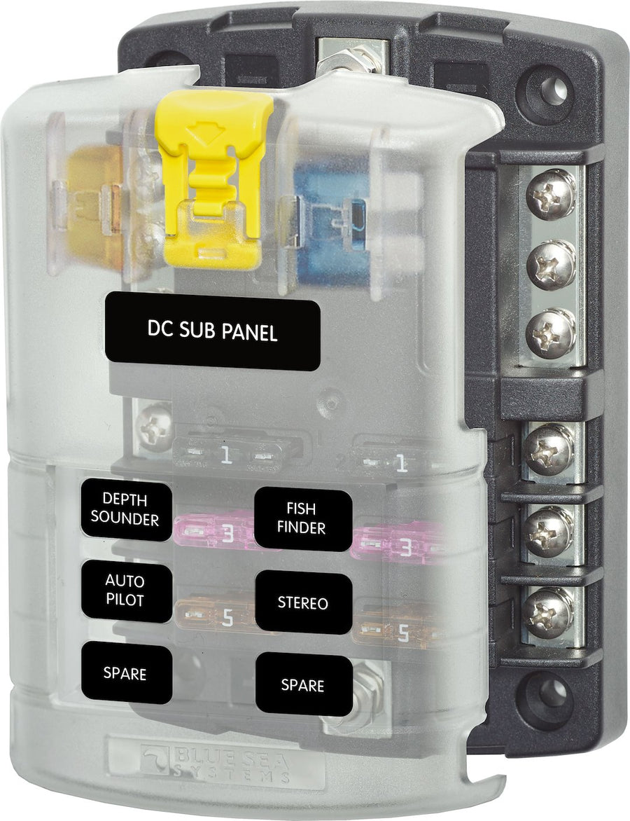FUSE BLOCK STBLADE 6CIRC W/GND/CVR