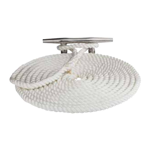 Sea Dog 1110020WH1 Dock Line; Twisted 3 Strand; Abrasion Resistant; 815 Pounds Working Load Limit/ 3750 Pounds Breaking Strength; 3/8 Inch Diameter x 20 Foot Length; White; Premium Nylon