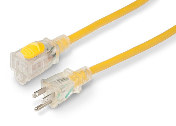 Marinco 150025RV Extension Cord; 125 Volt Extension Cord; Locking Ends; 15 Amp; 14/3 SJTOW Cable; 25 Foot Length; Yellow; Without Plug Head Handle