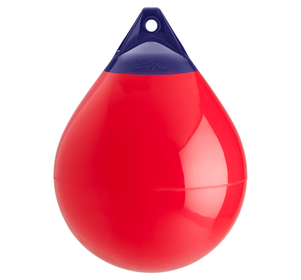 Polyform 31628967 Mooring Buoy; A-Series; A-4 Model; 20-1/2 Inch Diameter x 27 Inch Length; 1-1/8 Inch Rope Eye Diameter; Red; PVC; With Bar Code; For Boats 50 Feet To 60 Feet In Length